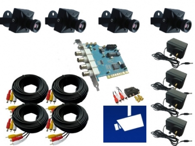 Einsteiger Videoüberwachungsanlage mit 4 Mini-Überwachungskameras und PC DVR Karte